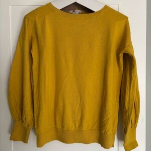 Boden crewneck chartreuse wool cotton light sweater peasant bishop sleeves med